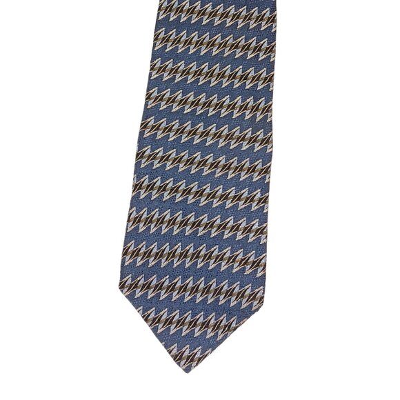Zylos George Machado Men’s Silk Tie Blue Geometric 61 inch Designer Wide Tie New - Picture 1 of 4